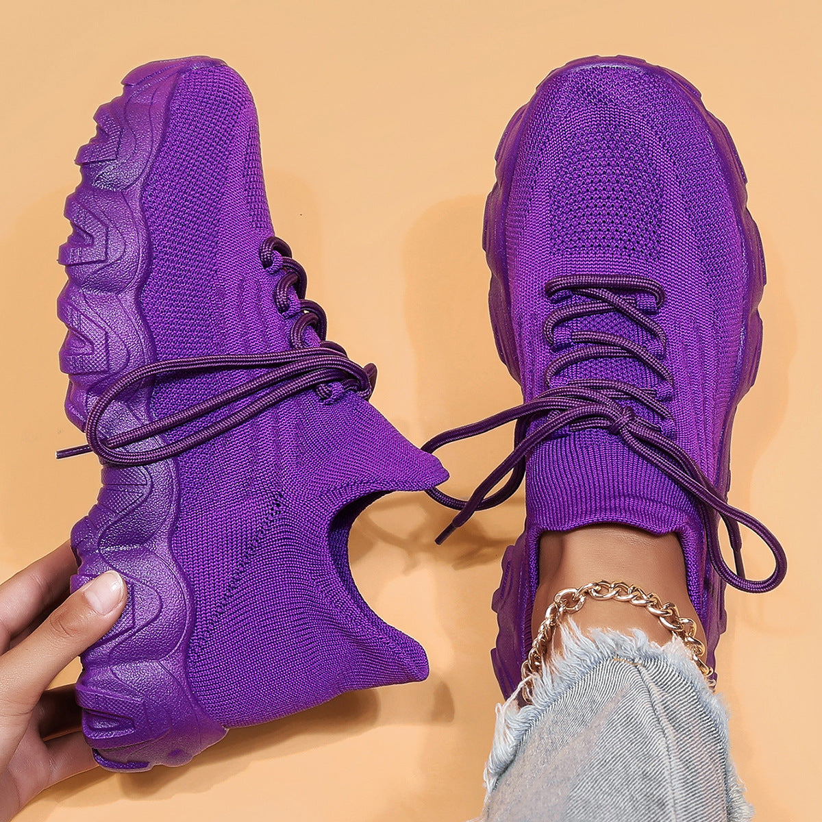 Chunky Knit Platform Sneakers - Thick Sole Casual Shoes