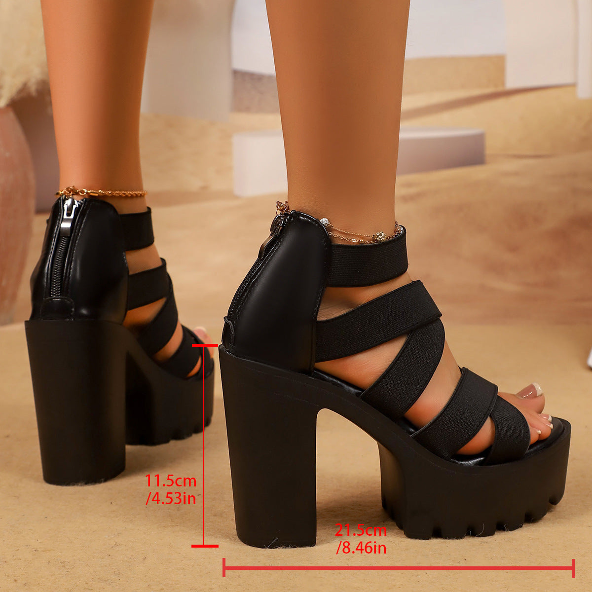 Women's Chunky Platform Strappy Block Heel Sandals – Crisscross High Heel Platform Sandals with Zipper