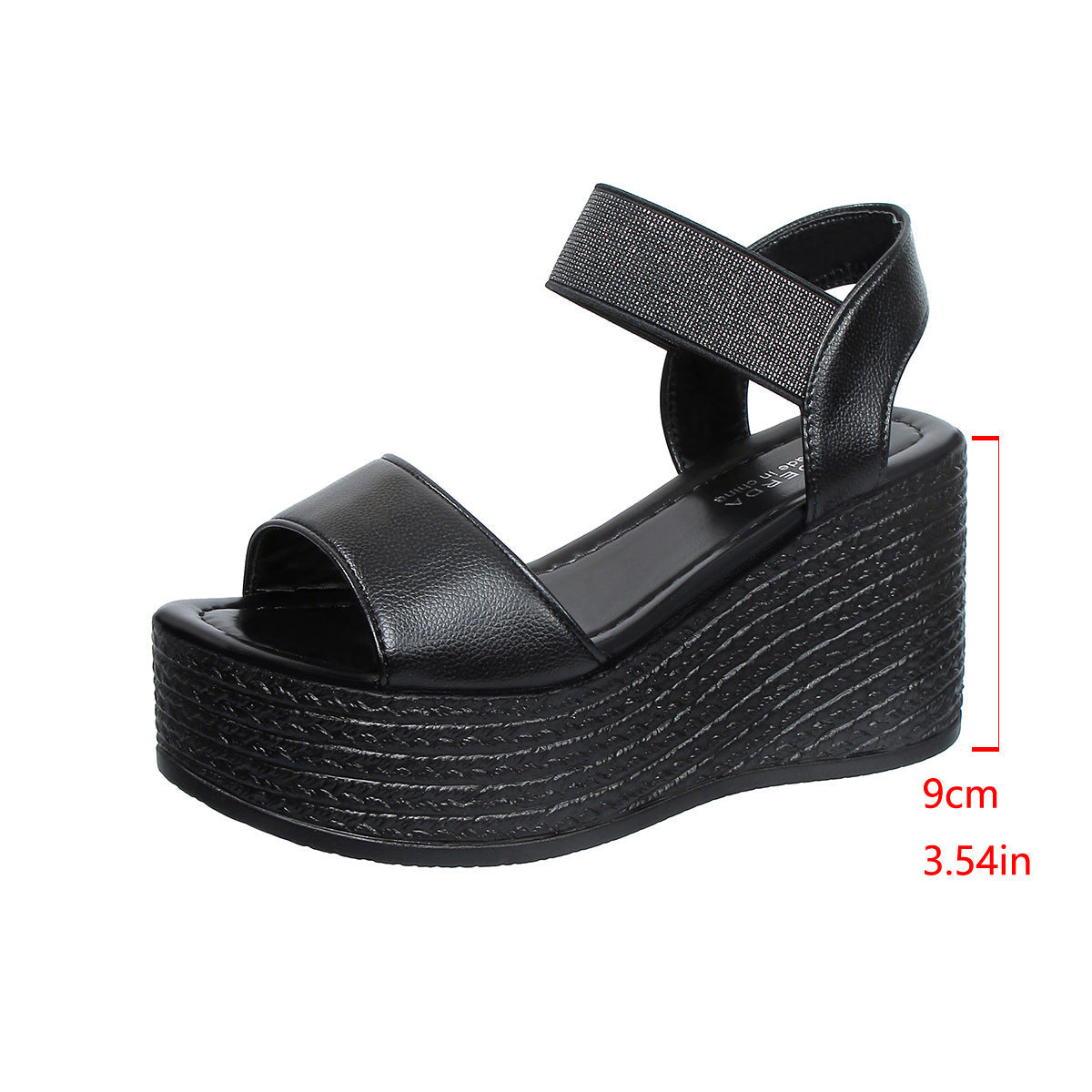 Platform Wedge Sandals with Glitter Ankle Strap - 9cm Heel