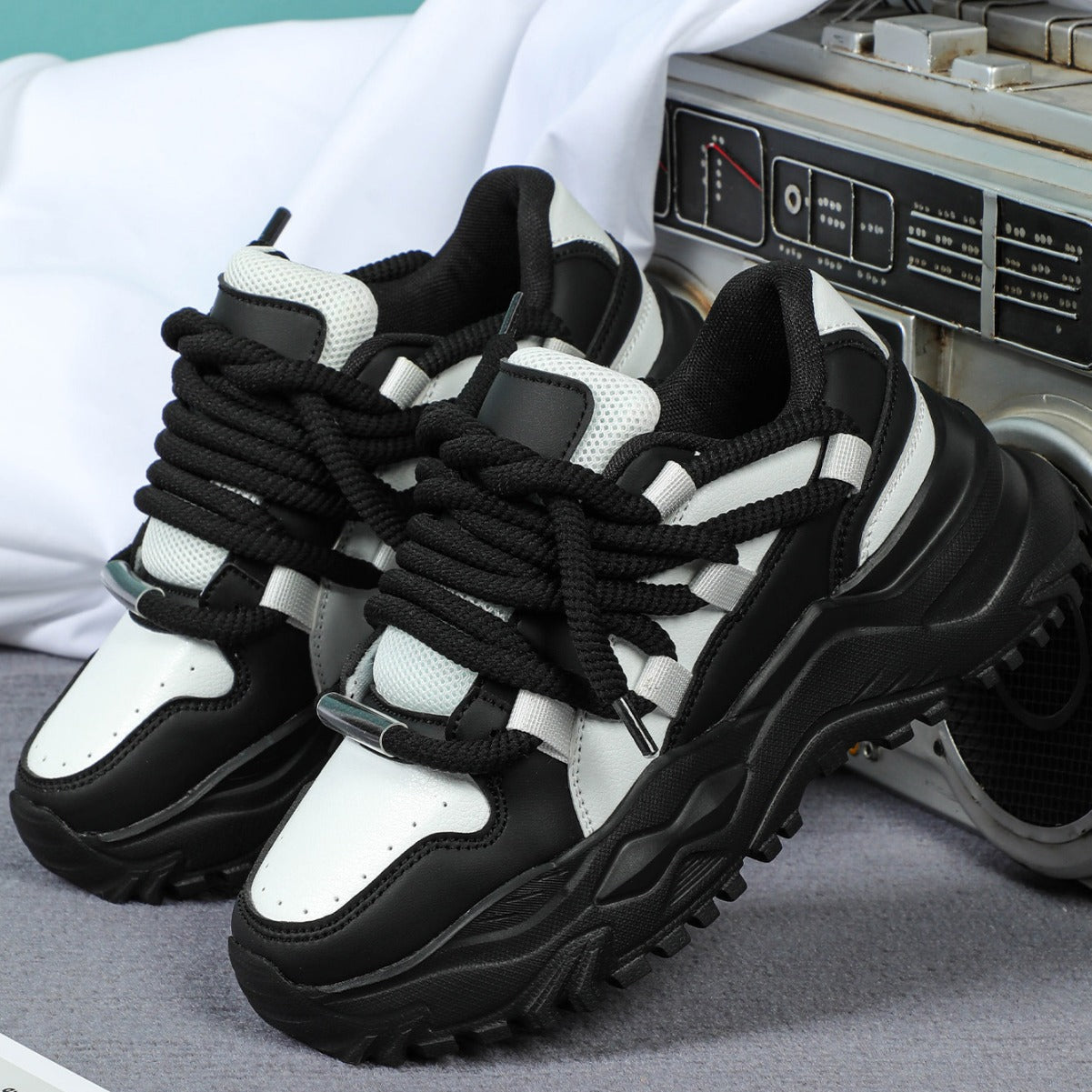 Women's Chunky Platform Colorblock Sneakers – Thick Sole Rope Lace Dad Shoes