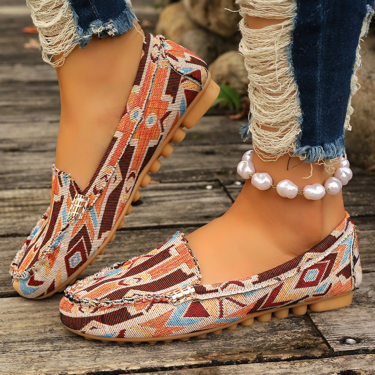 Women's Casual Slip-On Loafers with Decorative Metal Buckle