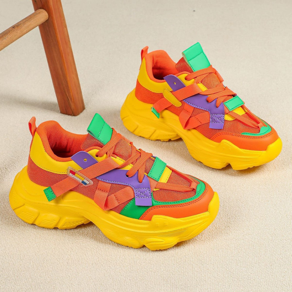 Women's Chunky Platform Colorful Lace-Up Sneakers