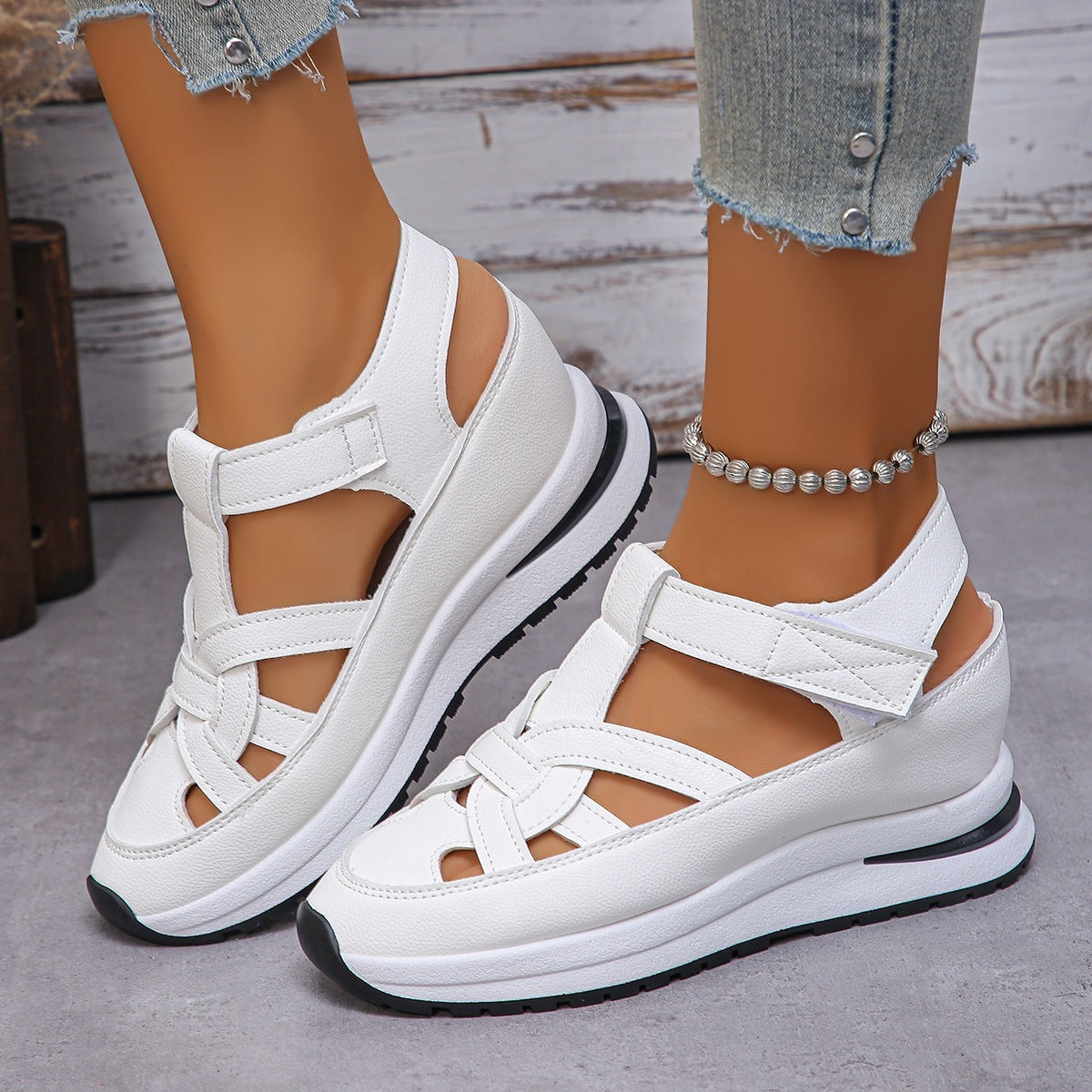 Women's Platform Wedge Sandals - Comfortable Braided Strap Velcro Sporty Sandals