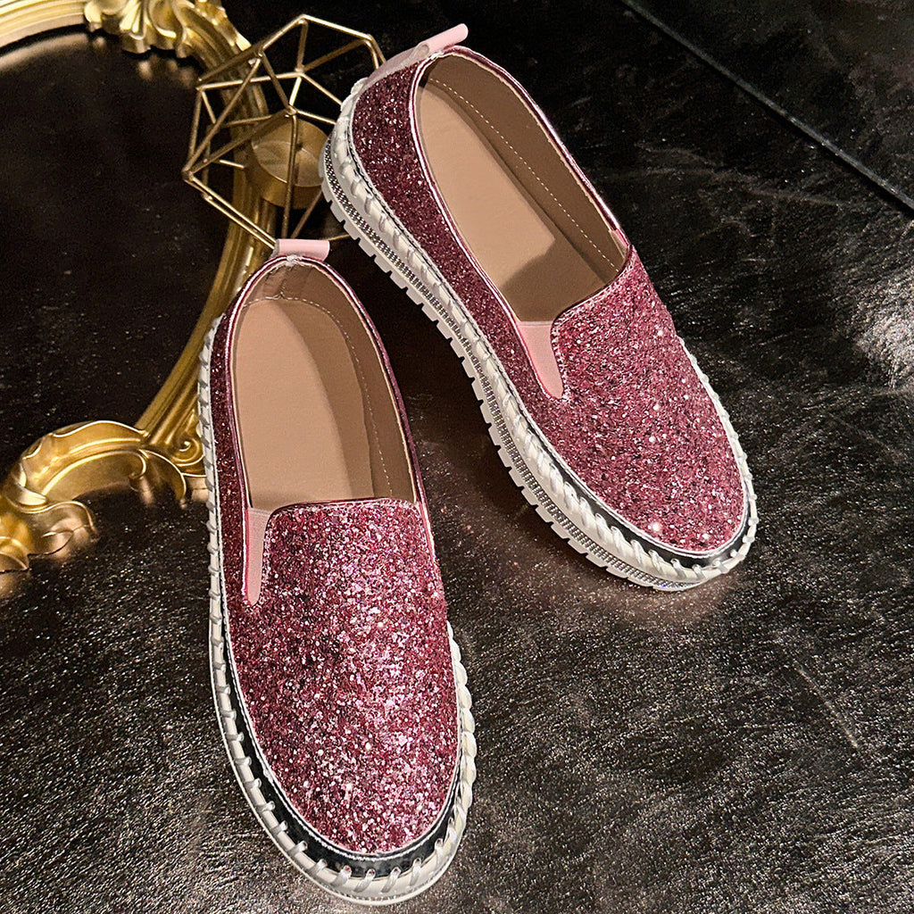 Sparkle Rhinestone Platform Slip-On Sneakers – Bling Crystal Chunky Loafers for Women
