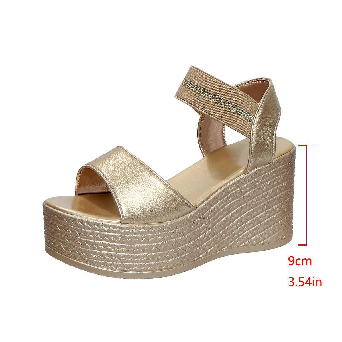 Platform Wedge Sandals with Glitter Ankle Strap - 9cm Heel