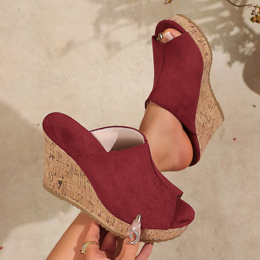 Platform Cork Wedge Mules with Open Toe