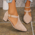 Women's Pointed Toe T-Strap Low Block Heel Shoes