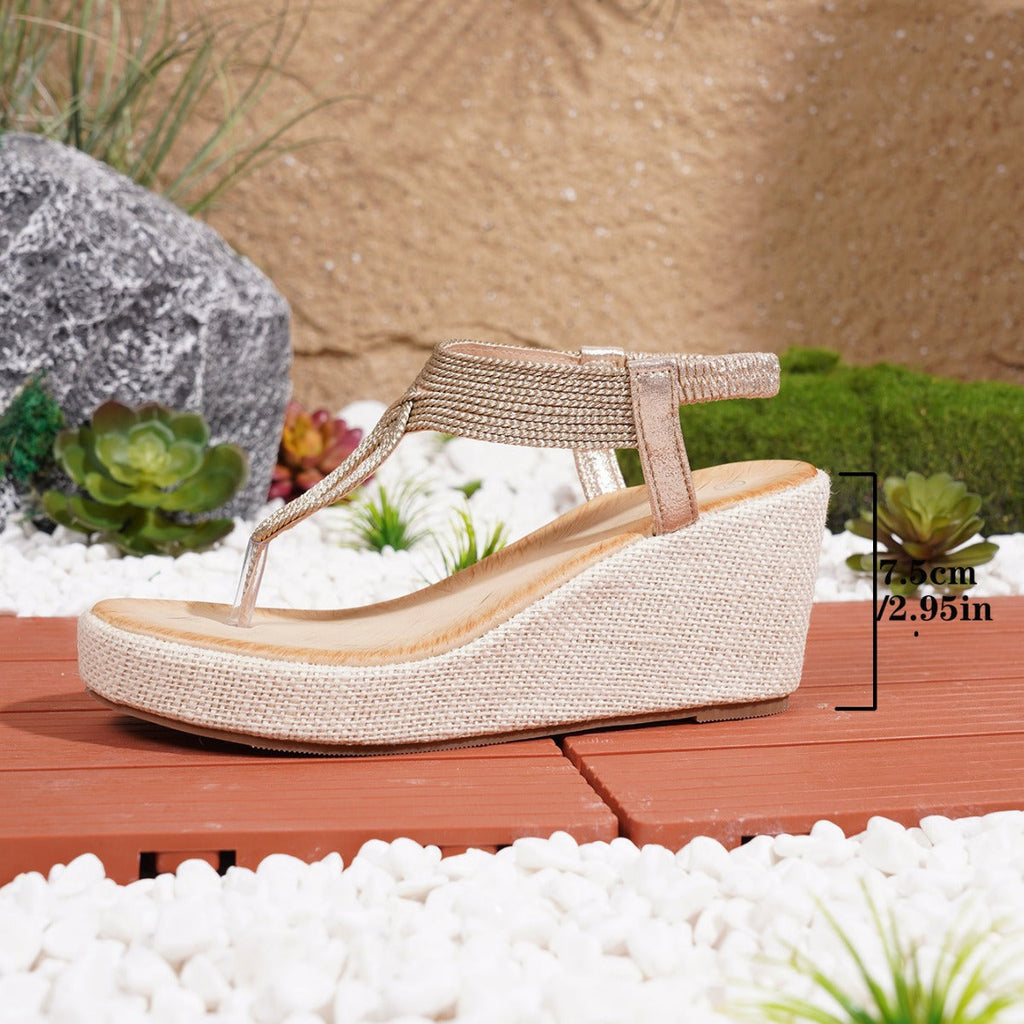 Rhinestone Wedge Flip Flop Sandals with Ankle Strap