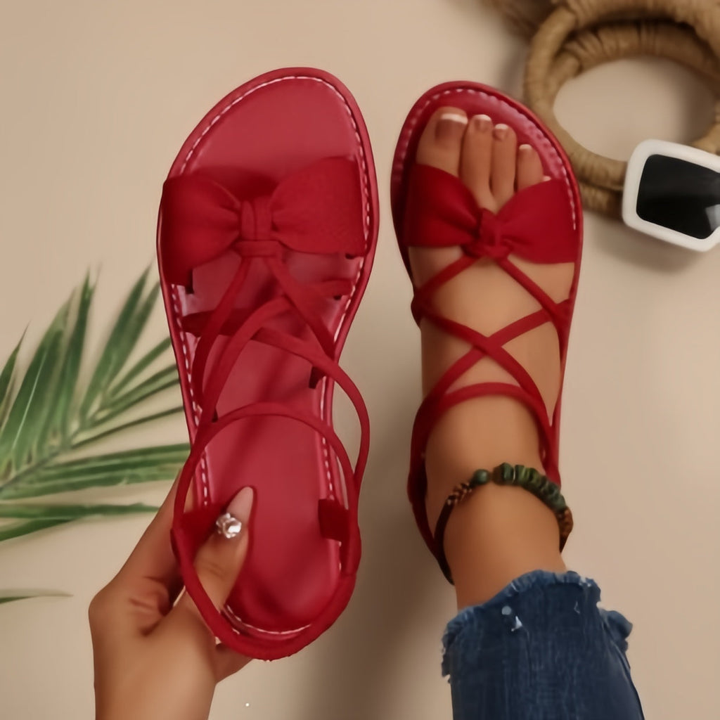 Women's Crisscross Strappy Bow Flat Sandals – Elegant Summer Gladiator Style