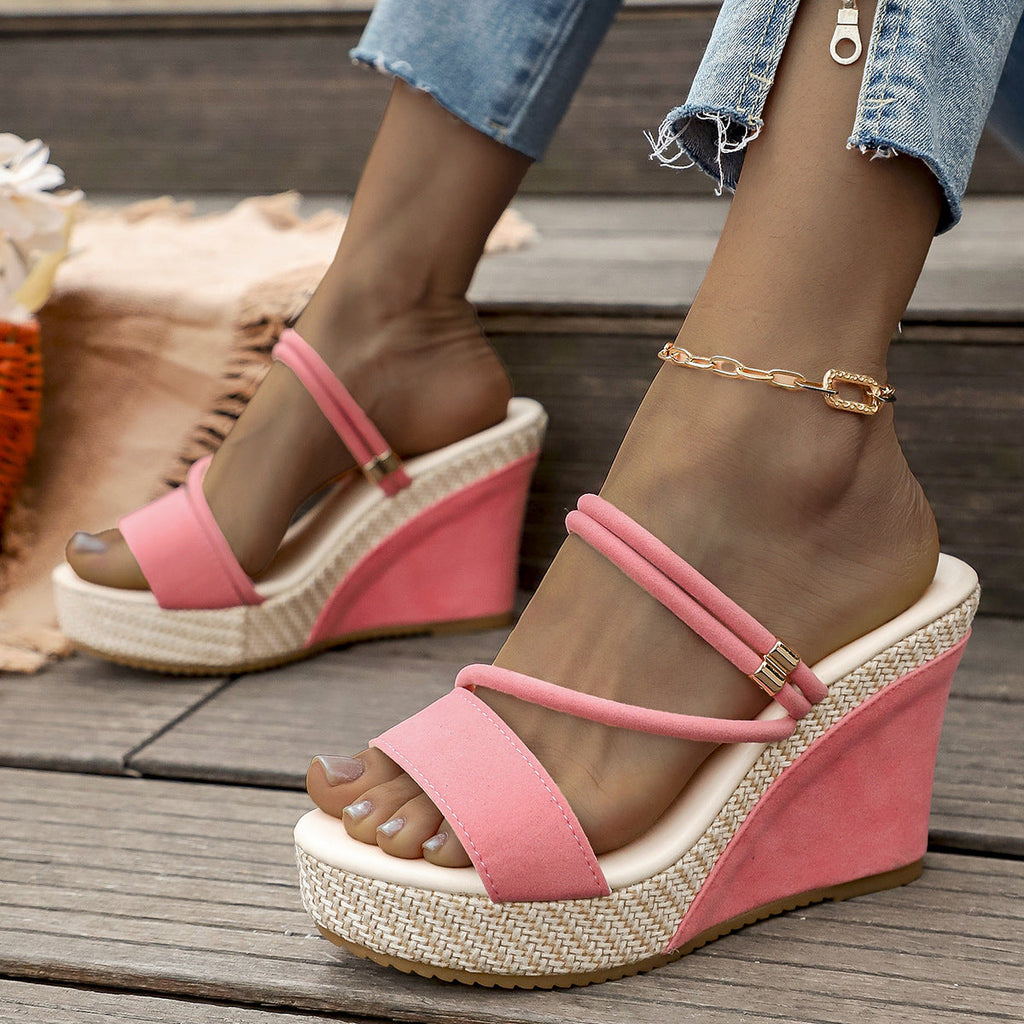Women's 10cm Platform Wedge Sandals – Crisscross Strappy Open Toe Chunky Heel Mules