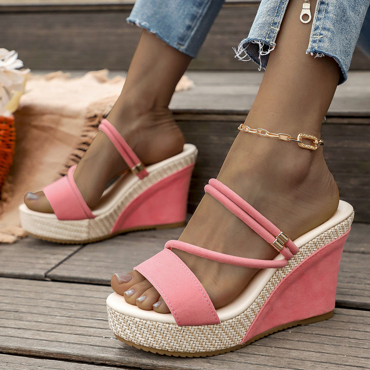 Women's 10cm Platform Wedge Sandals – Crisscross Strappy Open Toe Chunky Heel Mules