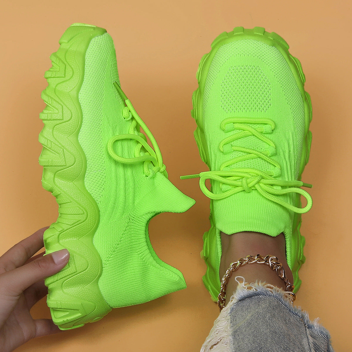Chunky Knit Platform Sneakers - Thick Sole Casual Shoes