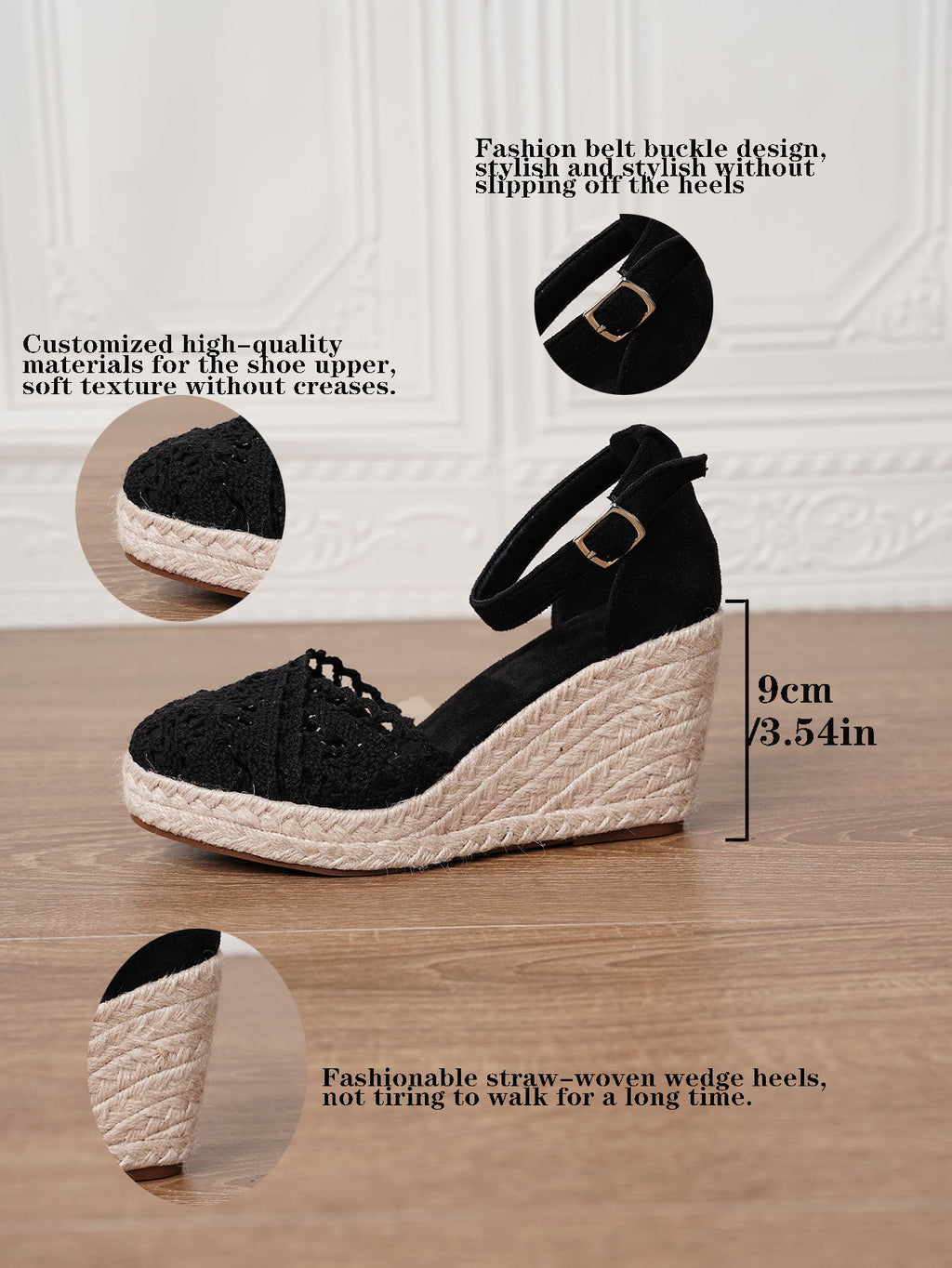 Women's Crochet Espadrille Wedge Sandals with Ankle Buckle