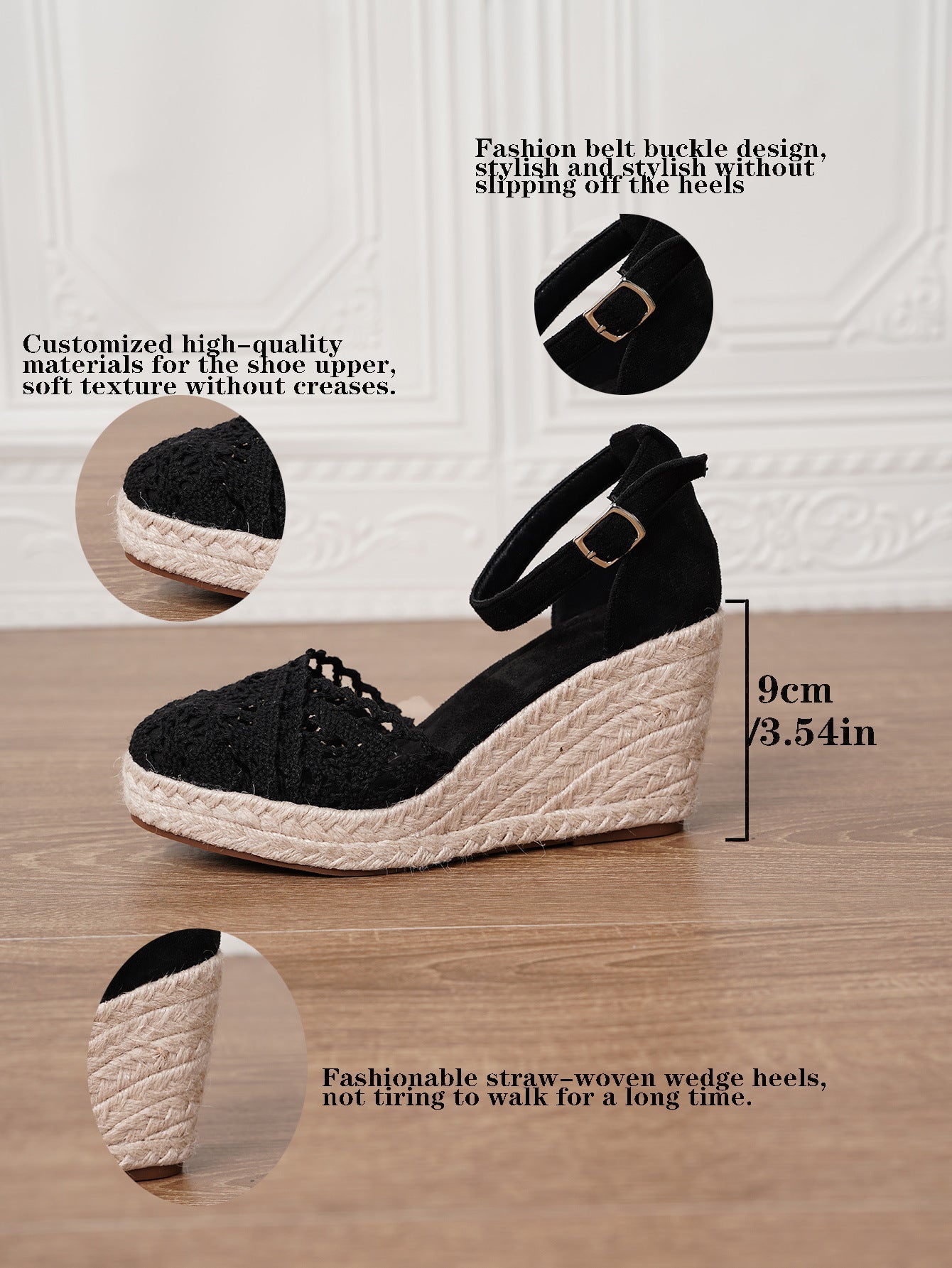 Women's Crochet Espadrille Wedge Sandals with Ankle Buckle