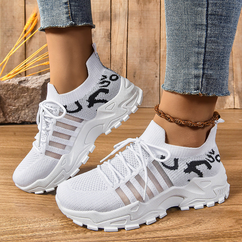 Women's Knit Chunky Sneakers – Breathable Fashion Platform Dad Shoes