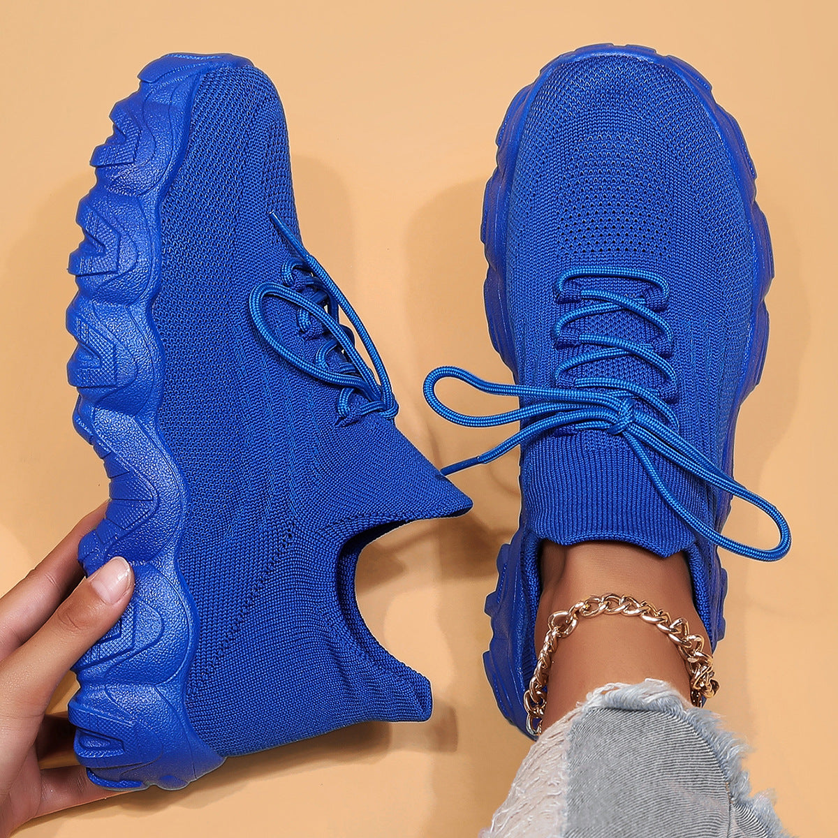 Chunky Knit Platform Sneakers - Thick Sole Casual Shoes