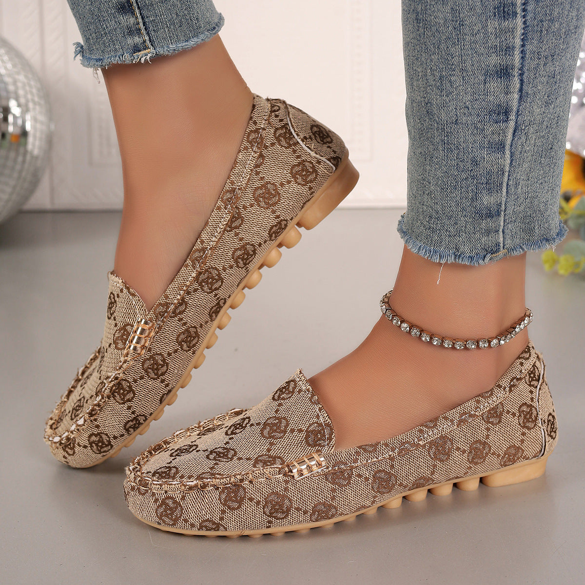 Women's Casual Slip-On Loafers with Decorative Metal Buckle