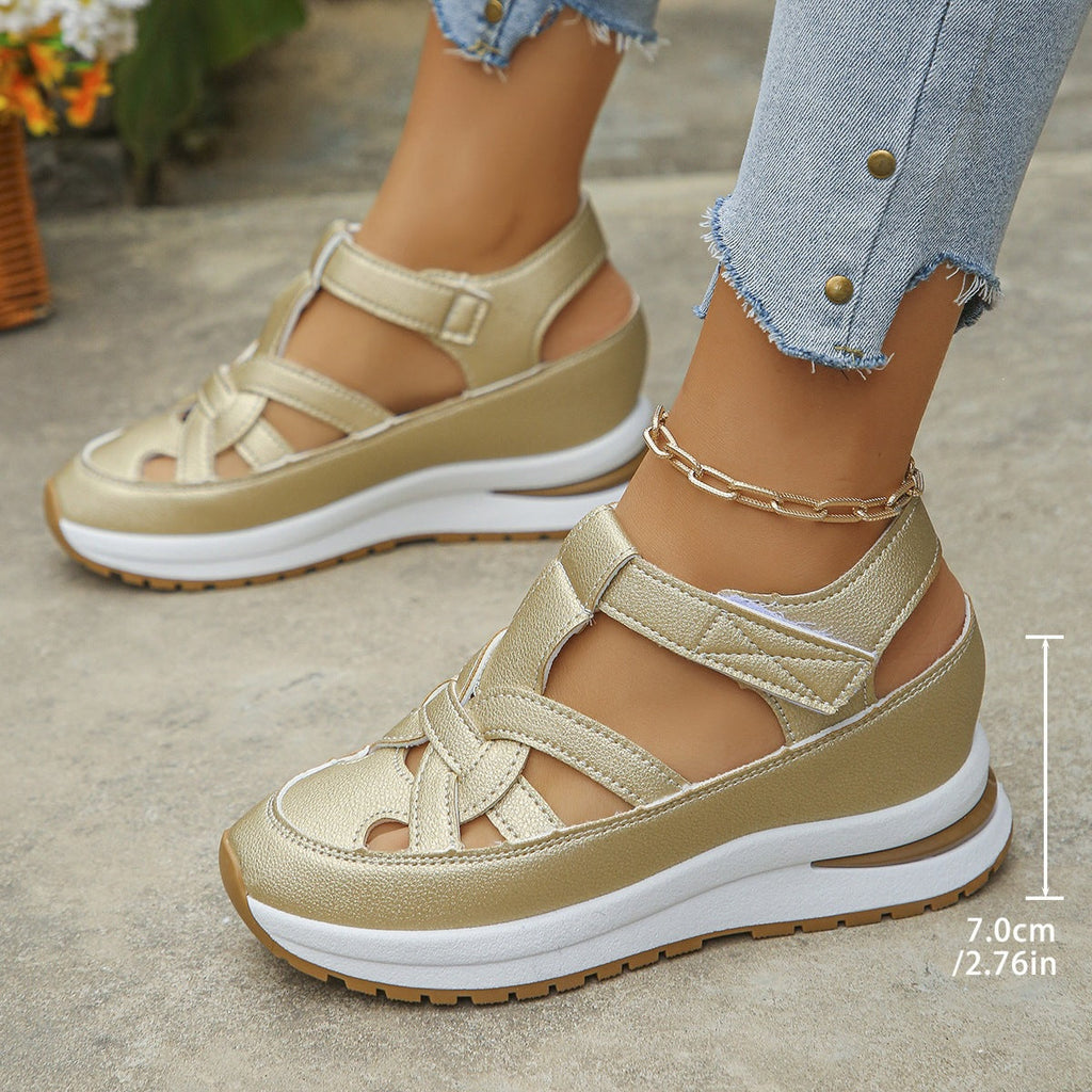 Women's Platform Wedge Sandals - Comfortable Braided Strap Velcro Sporty Sandals