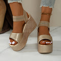 Platform Wedge Sandals with Glitter Ankle Strap - 9cm Heel