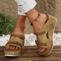 Women's Double Buckle Cork Platform Wedge Sandals – Open Toe Summer Mule Sandals