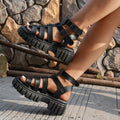 Women's Black Chunky Platform Gladiator Sandals – Multi-Strap Buckle Ankle Strap Open Toe 6cm