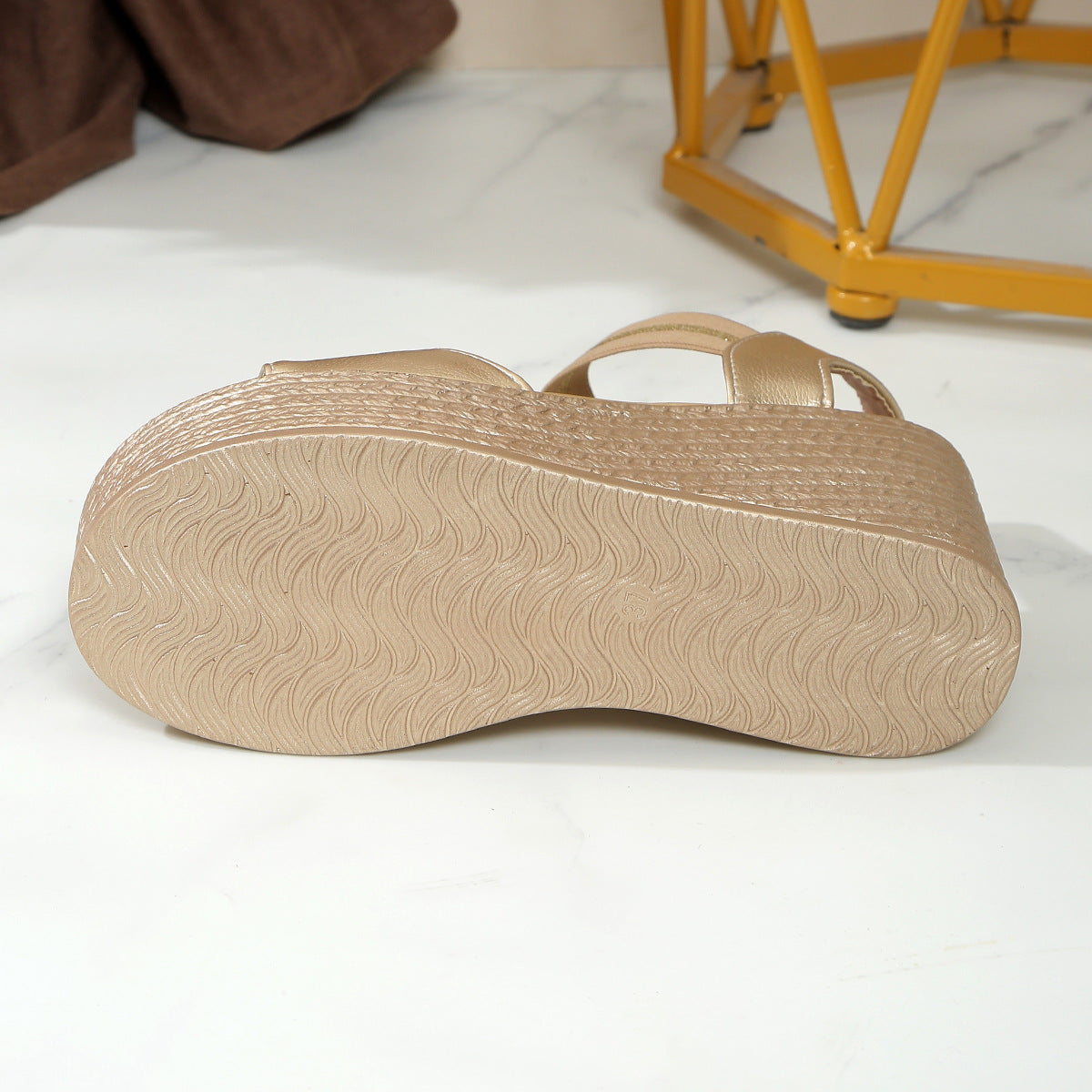 Platform Wedge Sandals with Glitter Ankle Strap - 9cm Heel
