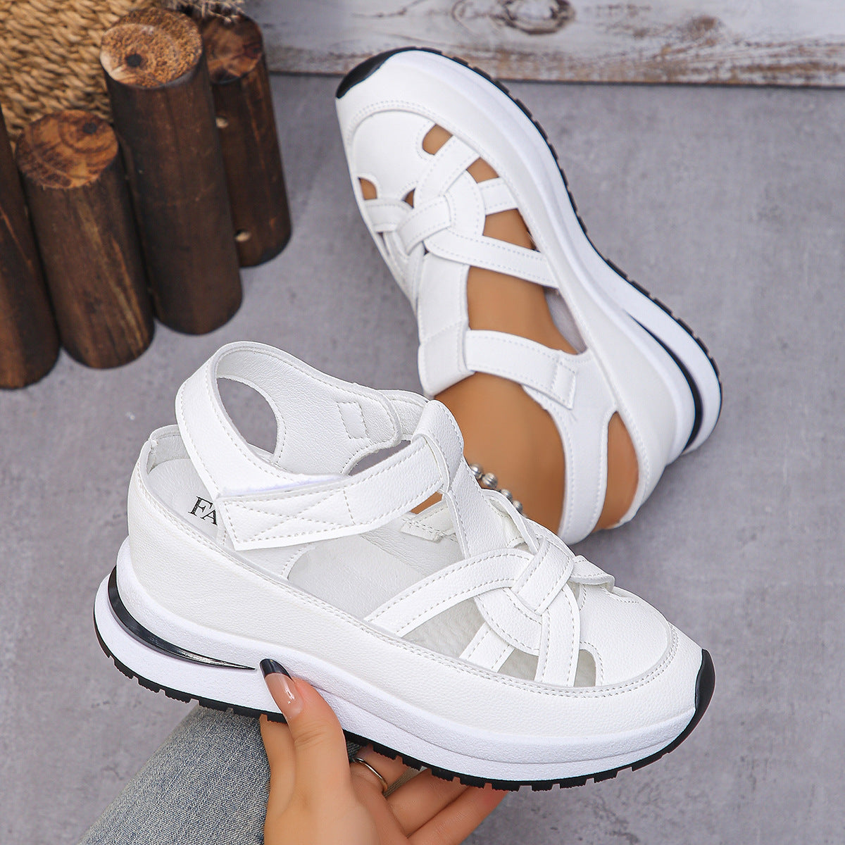 Women's Platform Wedge Sandals - Comfortable Braided Strap Velcro Sporty Sandals
