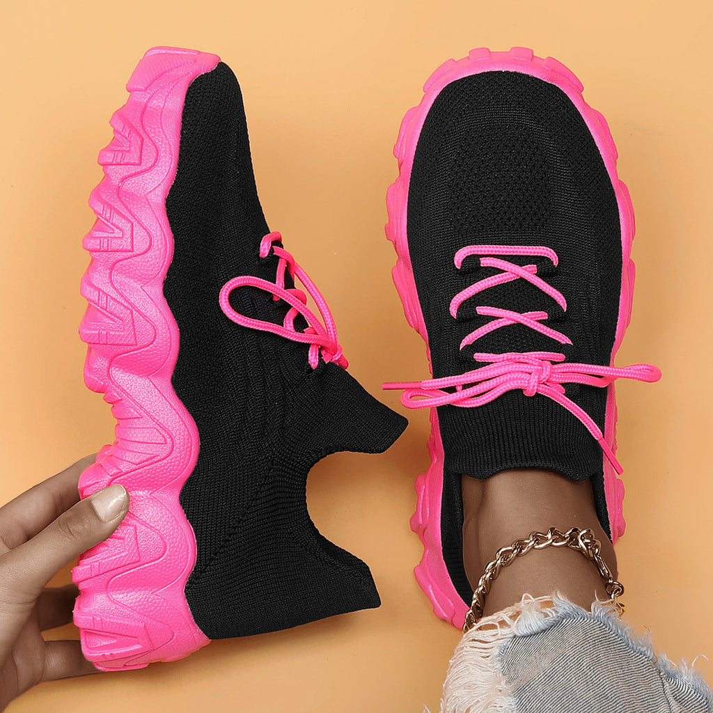 Chunky Knit Platform Sneakers - Thick Sole Casual Shoes