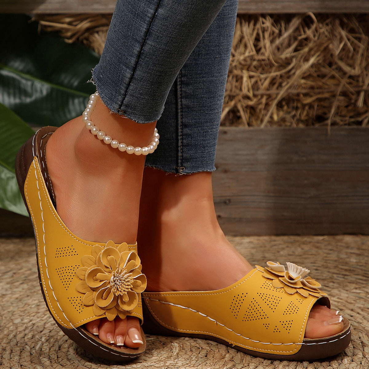Women's Floral Peep Toe Wedge Sandals