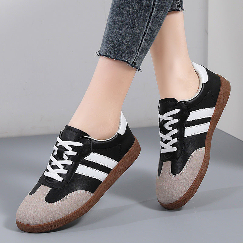 Retro Striped Casual Sneakers for Women – Classic Suede & Leather Low-Top Shoes