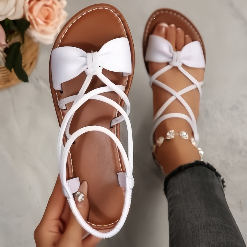 Women's Crisscross Strappy Bow Flat Sandals – Elegant Summer Gladiator Style
