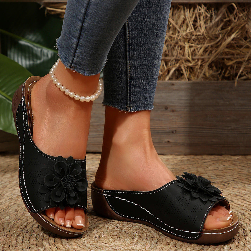 Women's Floral Peep Toe Wedge Sandals