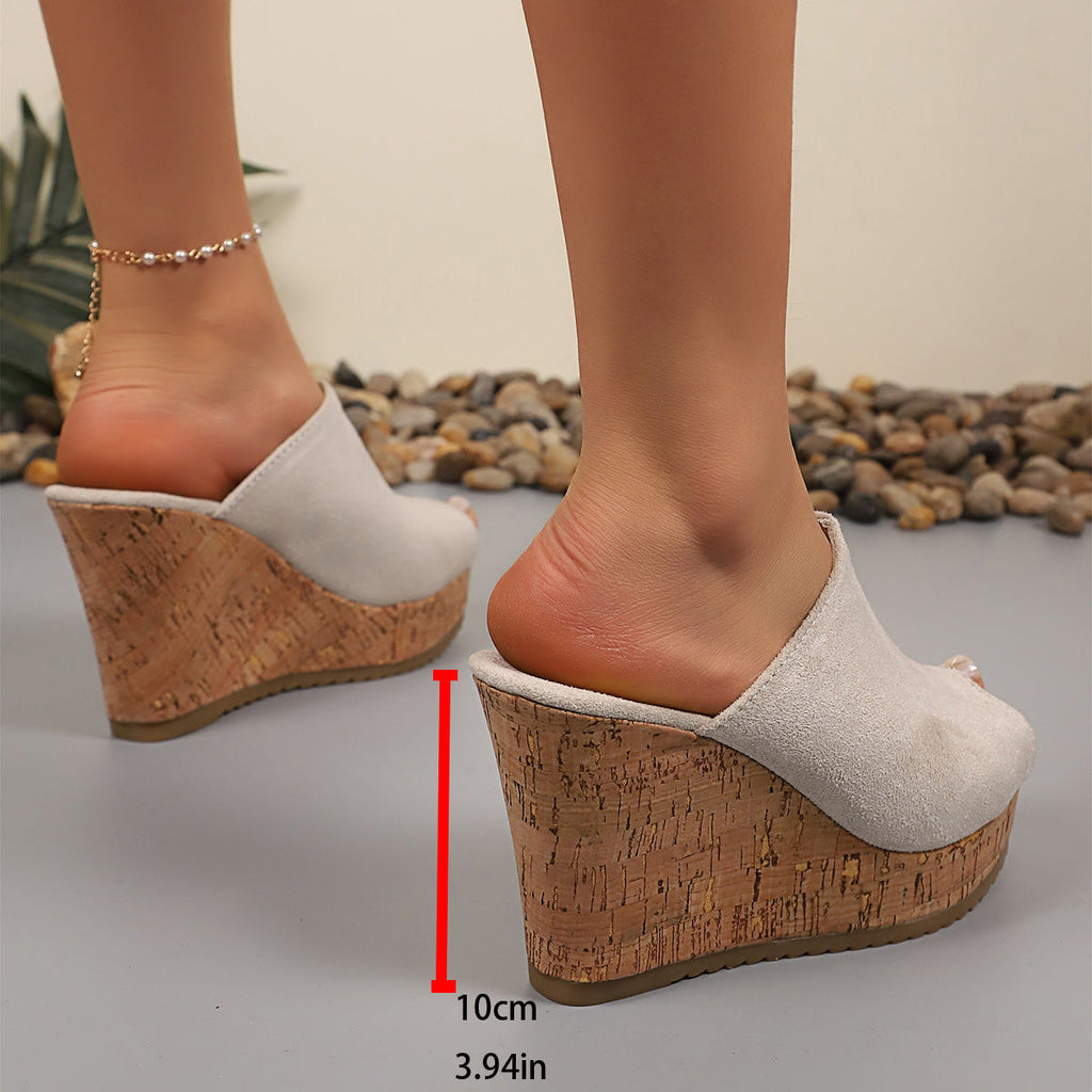 Platform Cork Wedge Mules with Open Toe