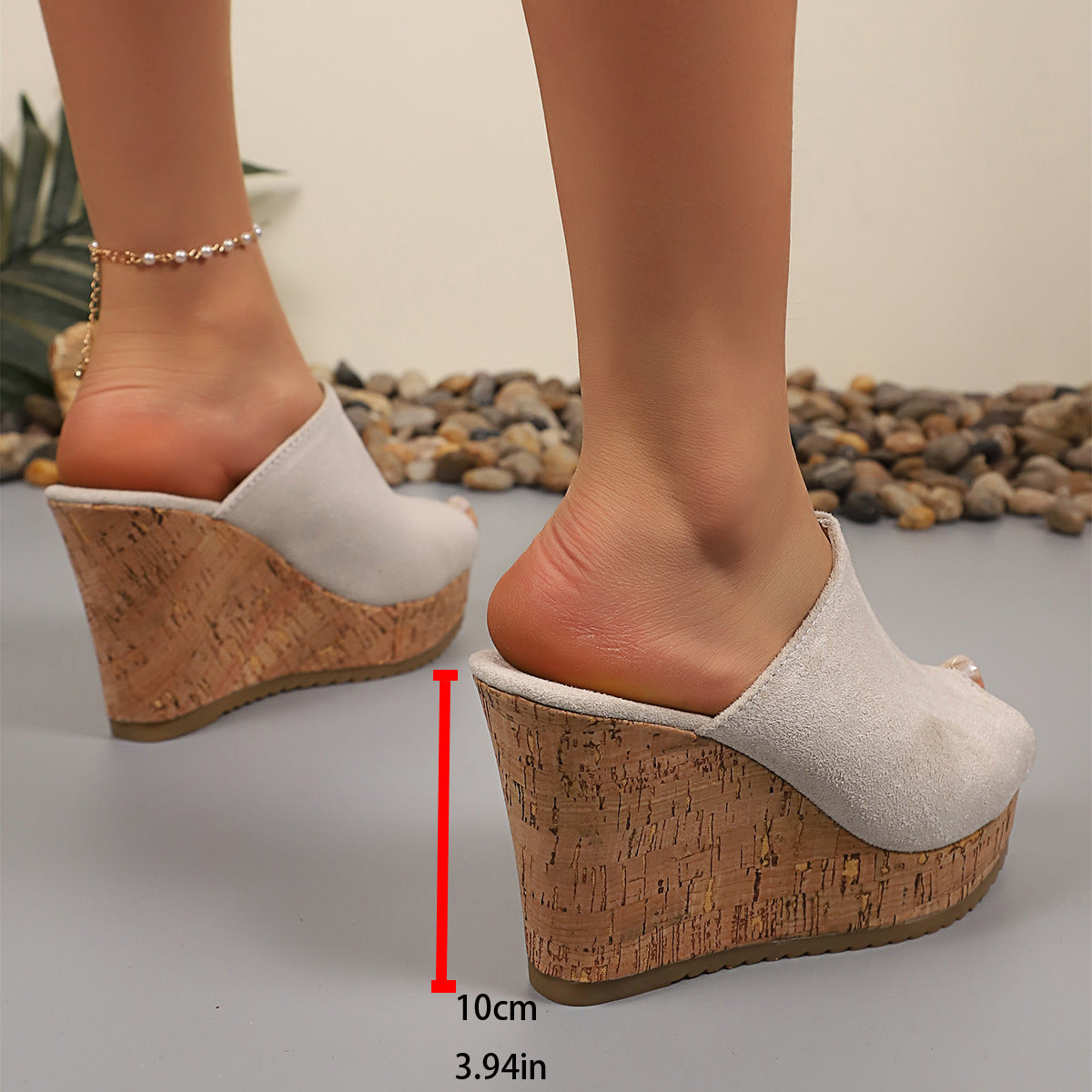 Platform Cork Wedge Mules with Open Toe