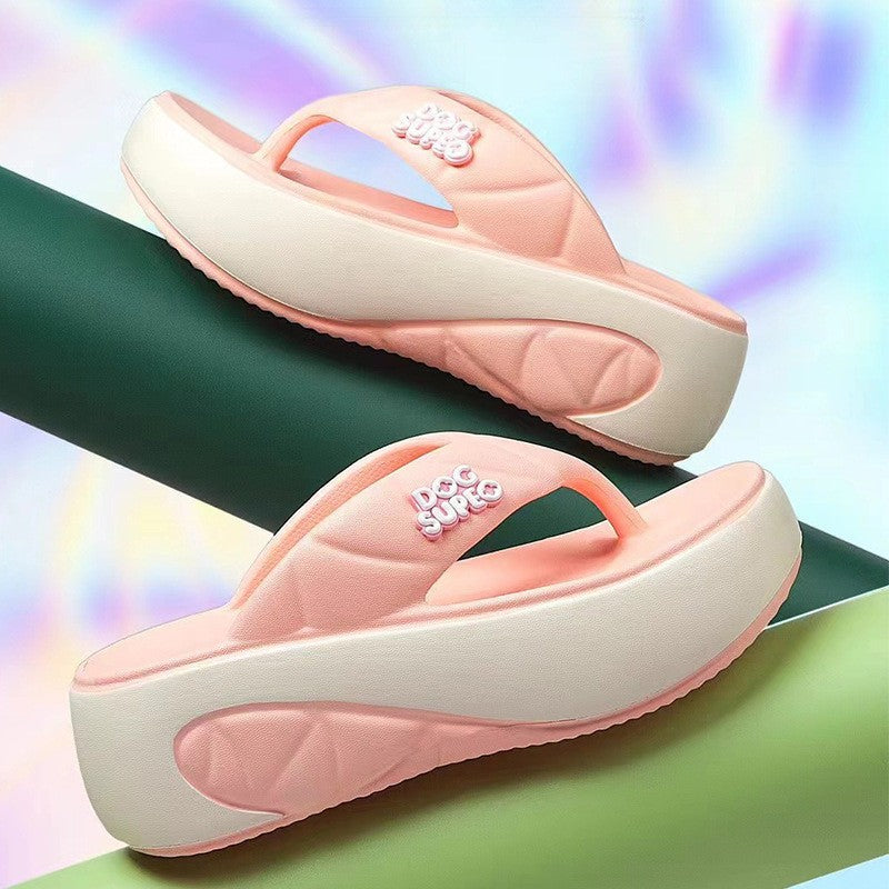 7CM Platform Wedge Flip Flops Women - Quilted Thick Sole Summer Beach Slippers