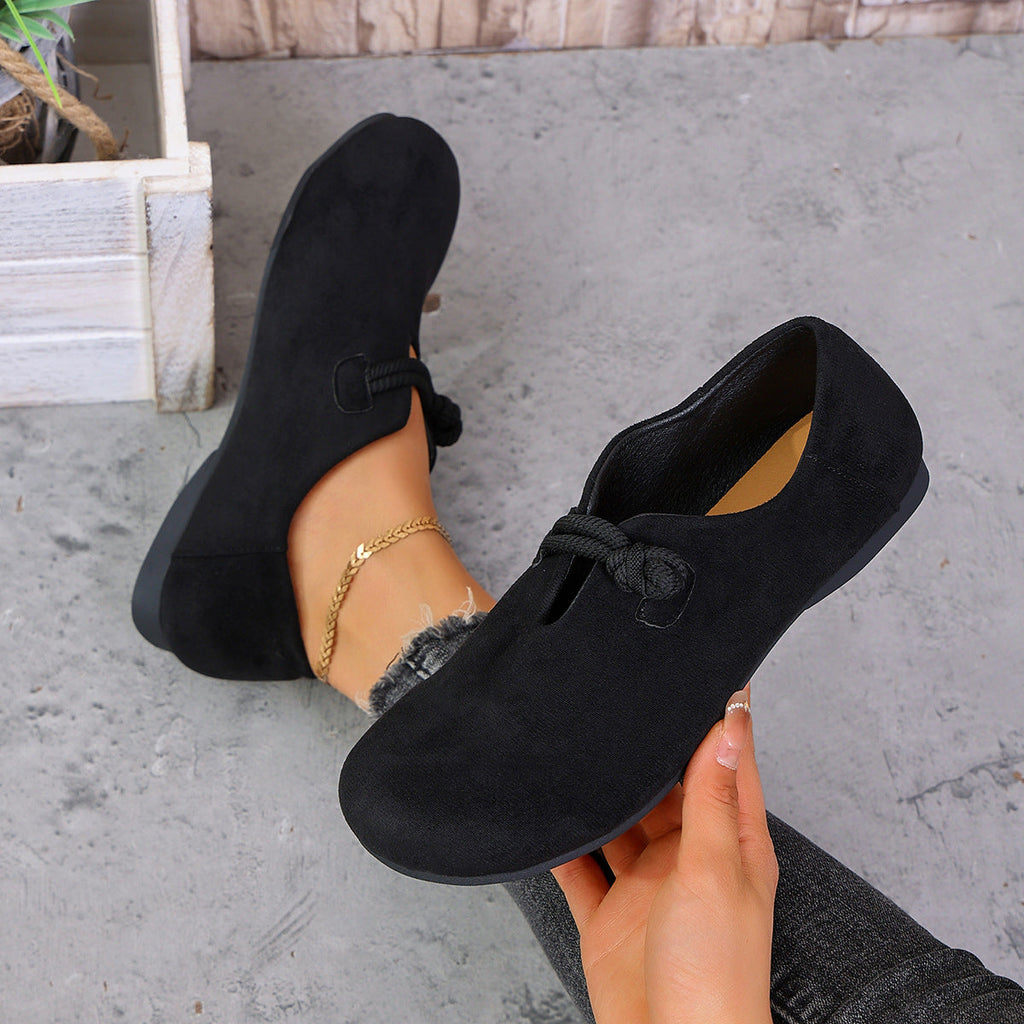 Women's Knot Strap Suede Mary Jane Flats – Comfortable Casual Low Heel Shoes