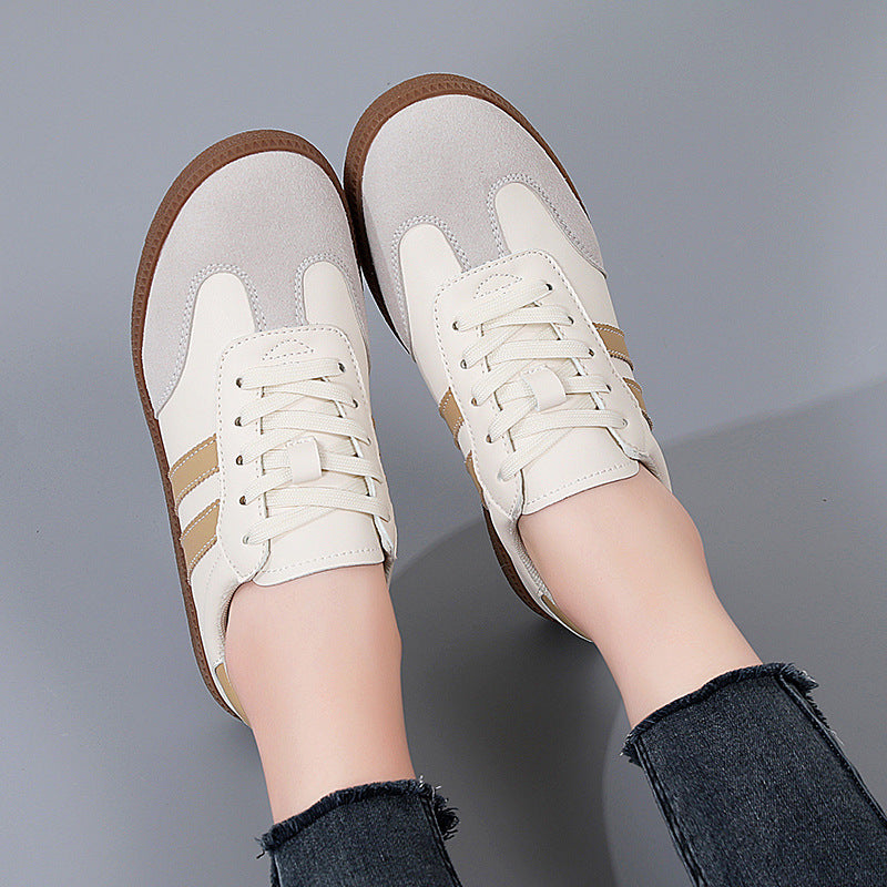 Retro Striped Casual Sneakers for Women – Classic Suede & Leather Low-Top Shoes