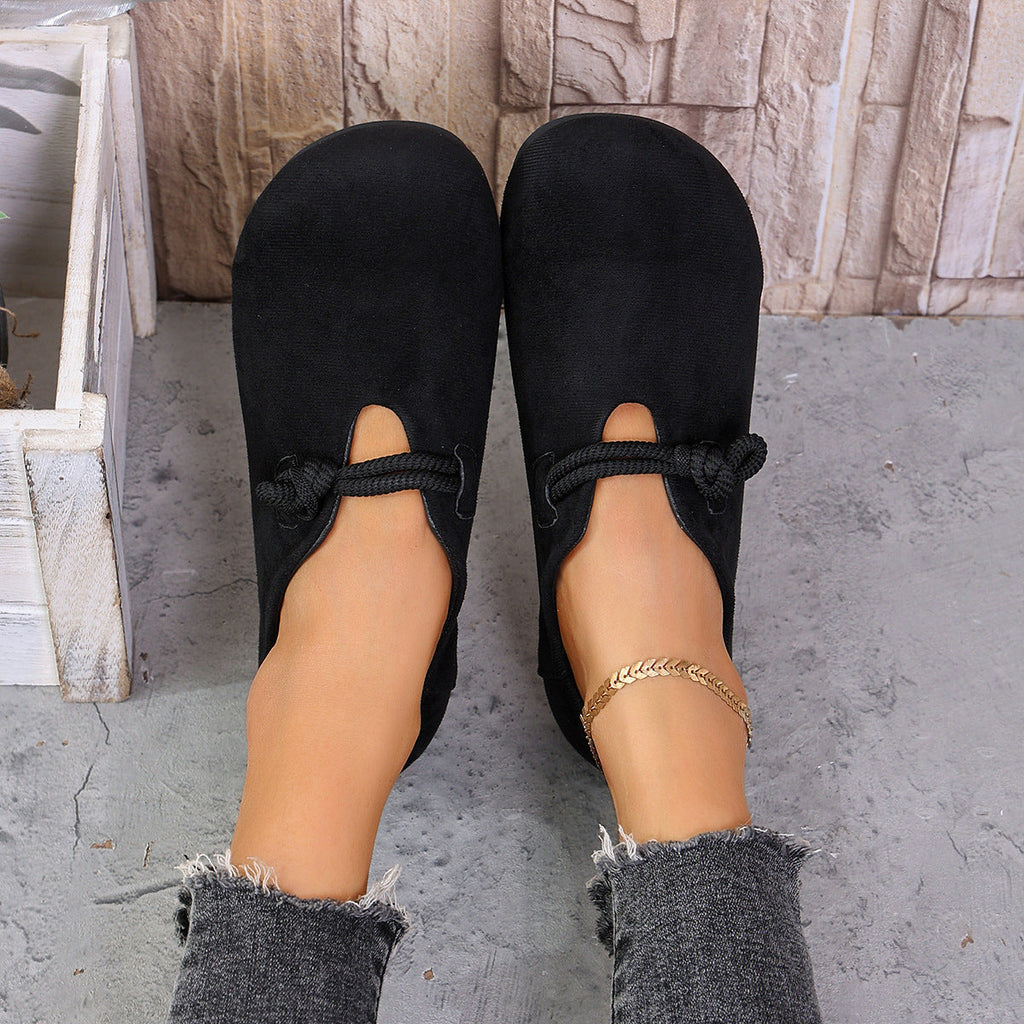 Women's Knot Strap Suede Mary Jane Flats – Comfortable Casual Low Heel Shoes