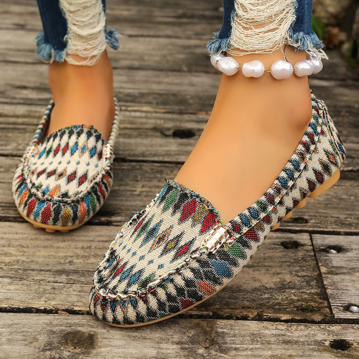 Women's Casual Slip-On Loafers with Decorative Metal Buckle