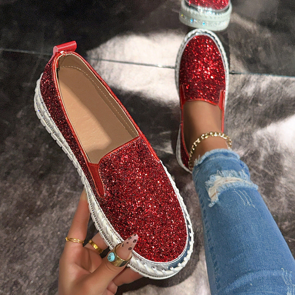 Sparkle Rhinestone Platform Slip-On Sneakers – Bling Crystal Chunky Loafers for Women