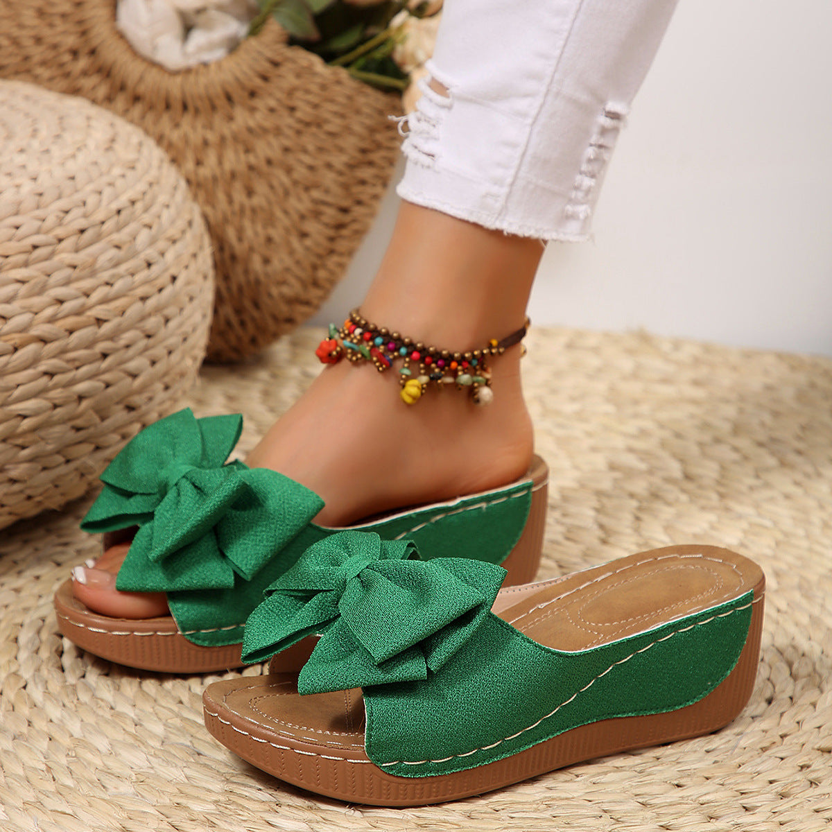 Women's Big Bow Wedge Platform Sandals