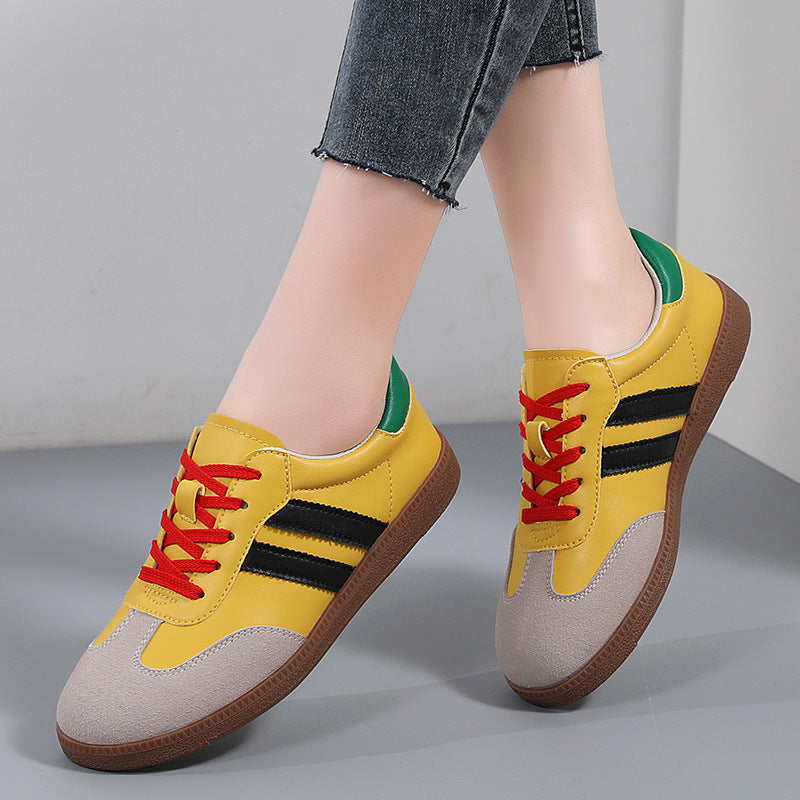Retro Striped Casual Sneakers for Women – Classic Suede & Leather Low-Top Shoes