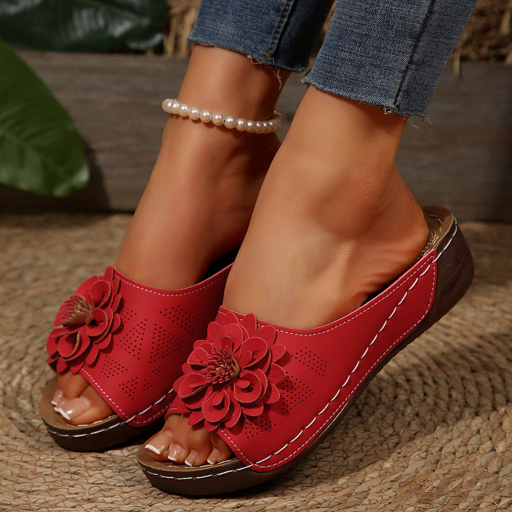 Women's Floral Peep Toe Wedge Sandals