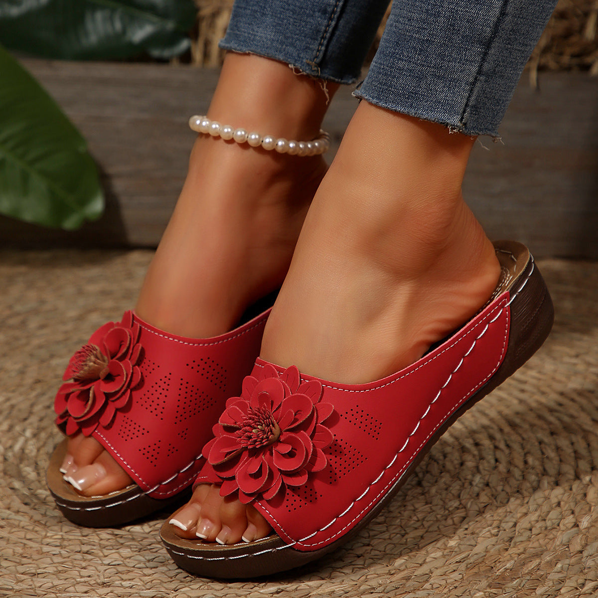 Women's Floral Peep Toe Wedge Sandals