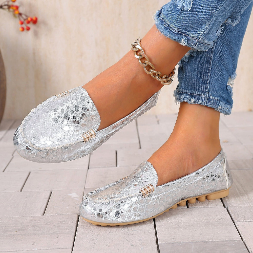 Women's Casual Slip-On Loafers with Decorative Metal Buckle