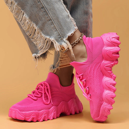 Chunky Knit Platform Sneakers - Thick Sole Casual Shoes