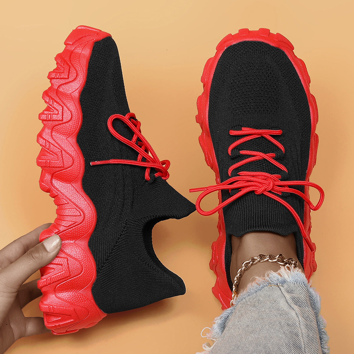 Chunky Knit Platform Sneakers - Thick Sole Casual Shoes