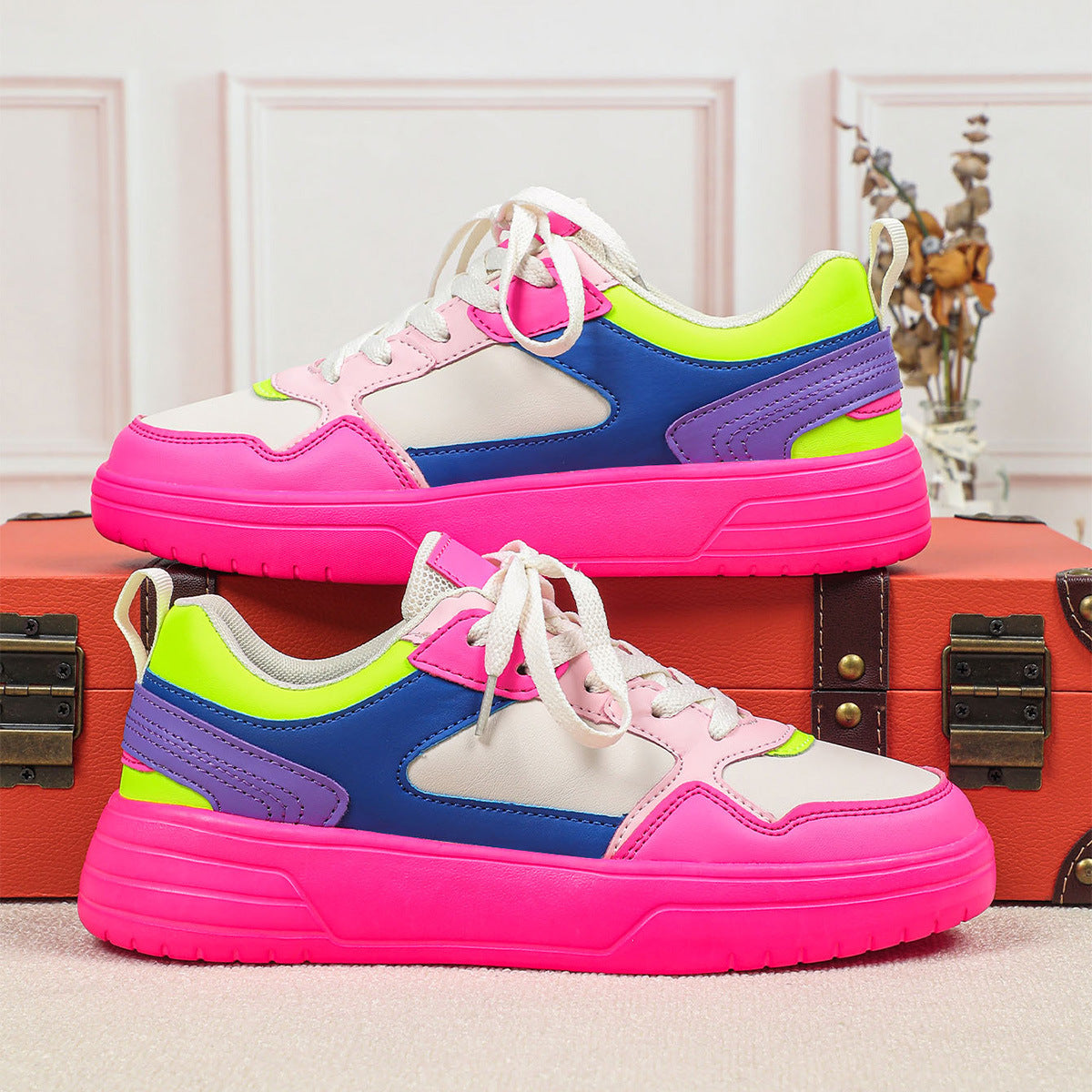 Women's Chunky Platform Colorblock Sneakers – Thick Sole Vibrant Dad Shoes