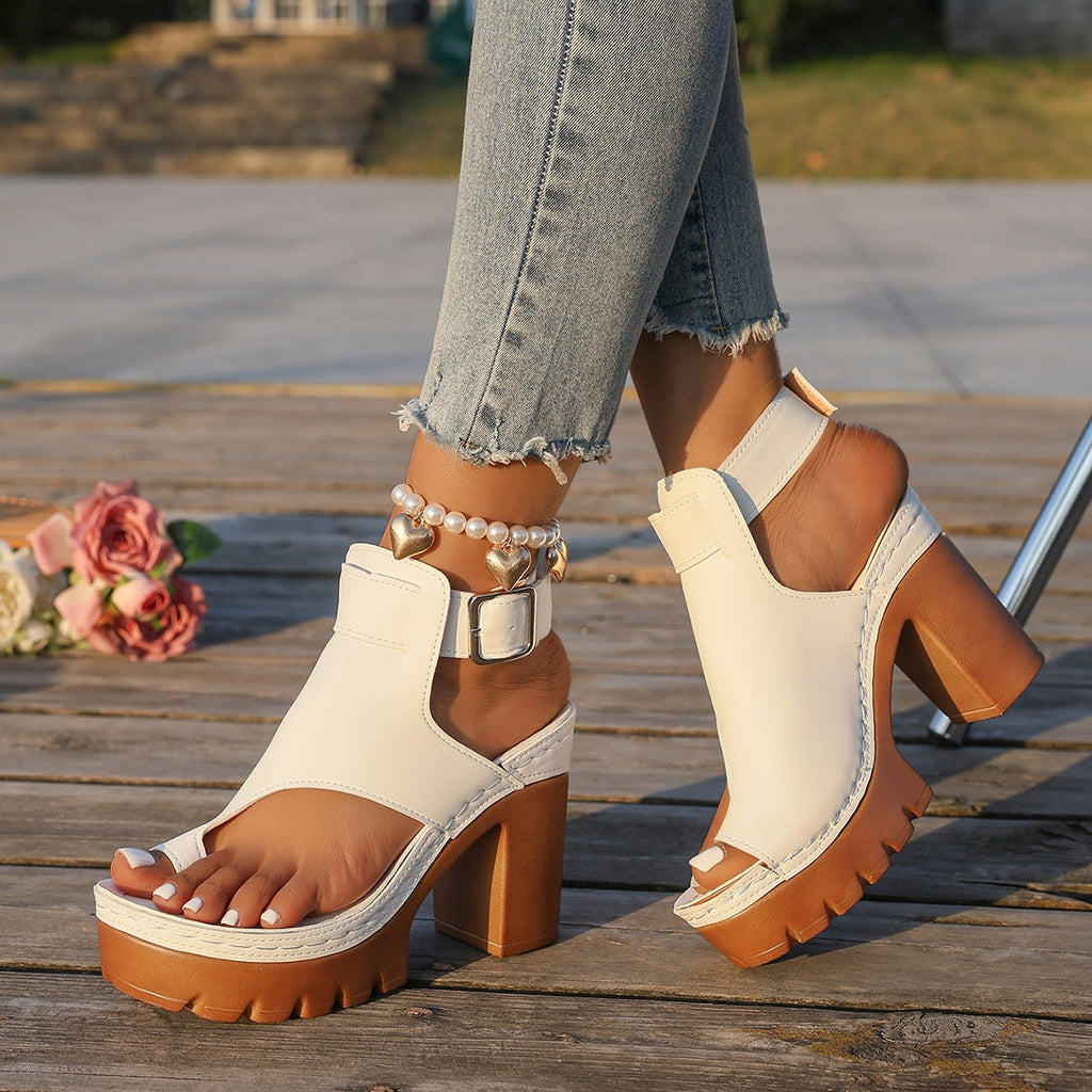Women's Chunky Platform Block Heel Sandals – Peep Toe Ankle Buckle Heels