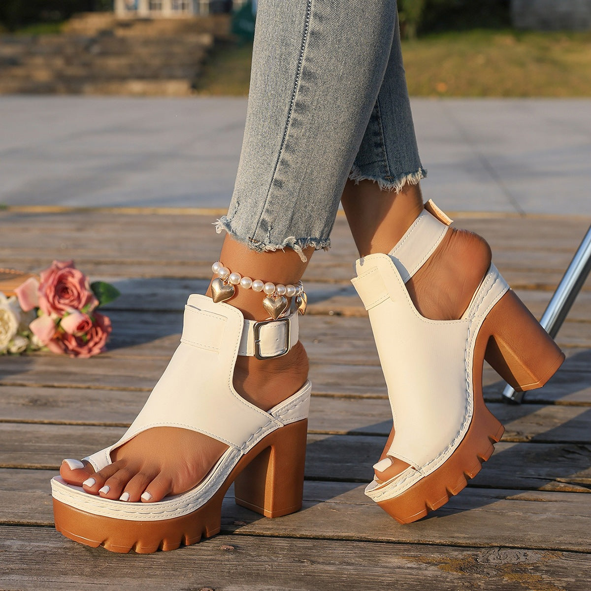 Women's Chunky Platform Block Heel Sandals – Peep Toe Ankle Buckle Heels